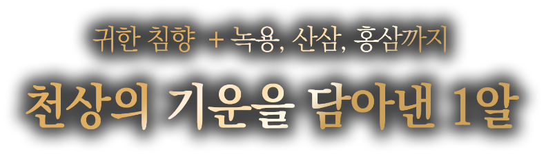 귀한 침향 + 녹용, 산삼, 홍삼까지  천상의 기운을 담아낸 1알